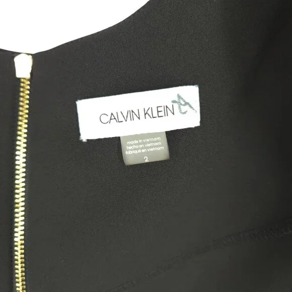 Calvin Klein Crepe Short Sheath Dress Faux Leather Belt Professional Workwear 2 - Picture 14 of 16